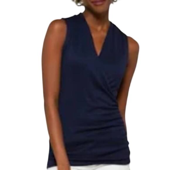 Korye Tops - Korye women's navy faux wrap drapey sleeveless top size S